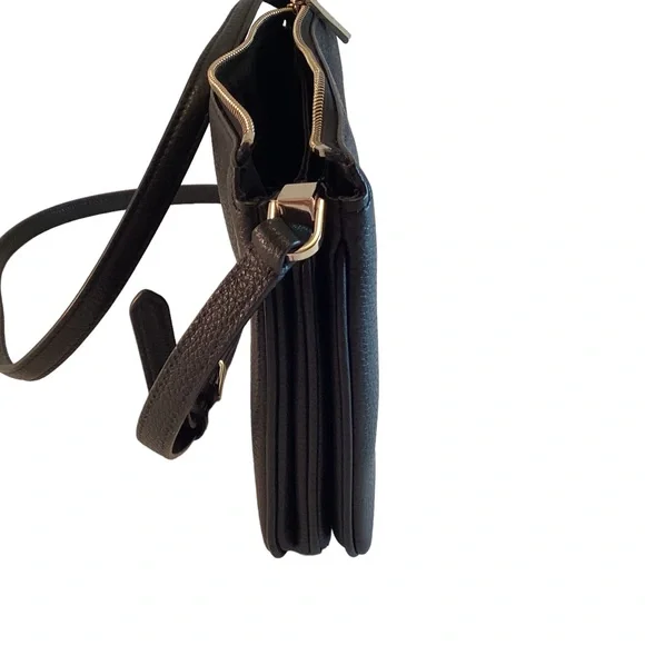 Kate Spade Purse Leila Triple Gusset Crossbody Black Pebbled Leather Medium Bag - Picture 3 of 13